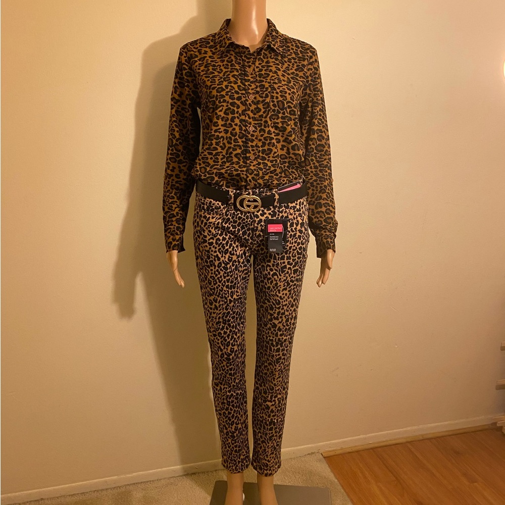 Two Piece Ana Skinny Jeans & Time And Tru Blouse Leopard Print Outfit